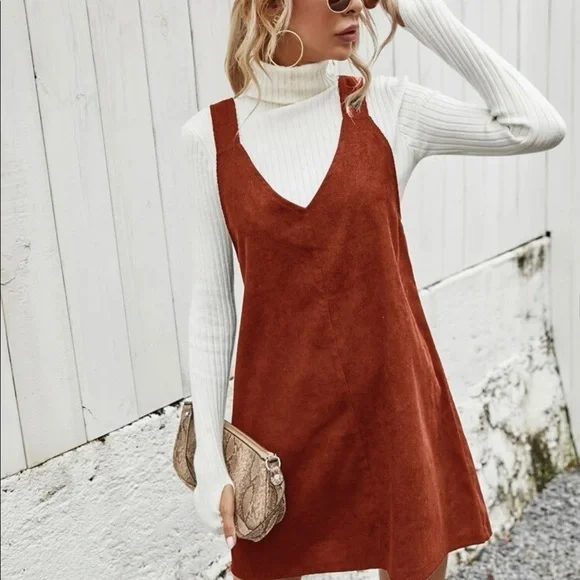 SHEIN - Overall Dress- Corduroy Fabric - Rusty Orange  - XL - Picture 2 of 5